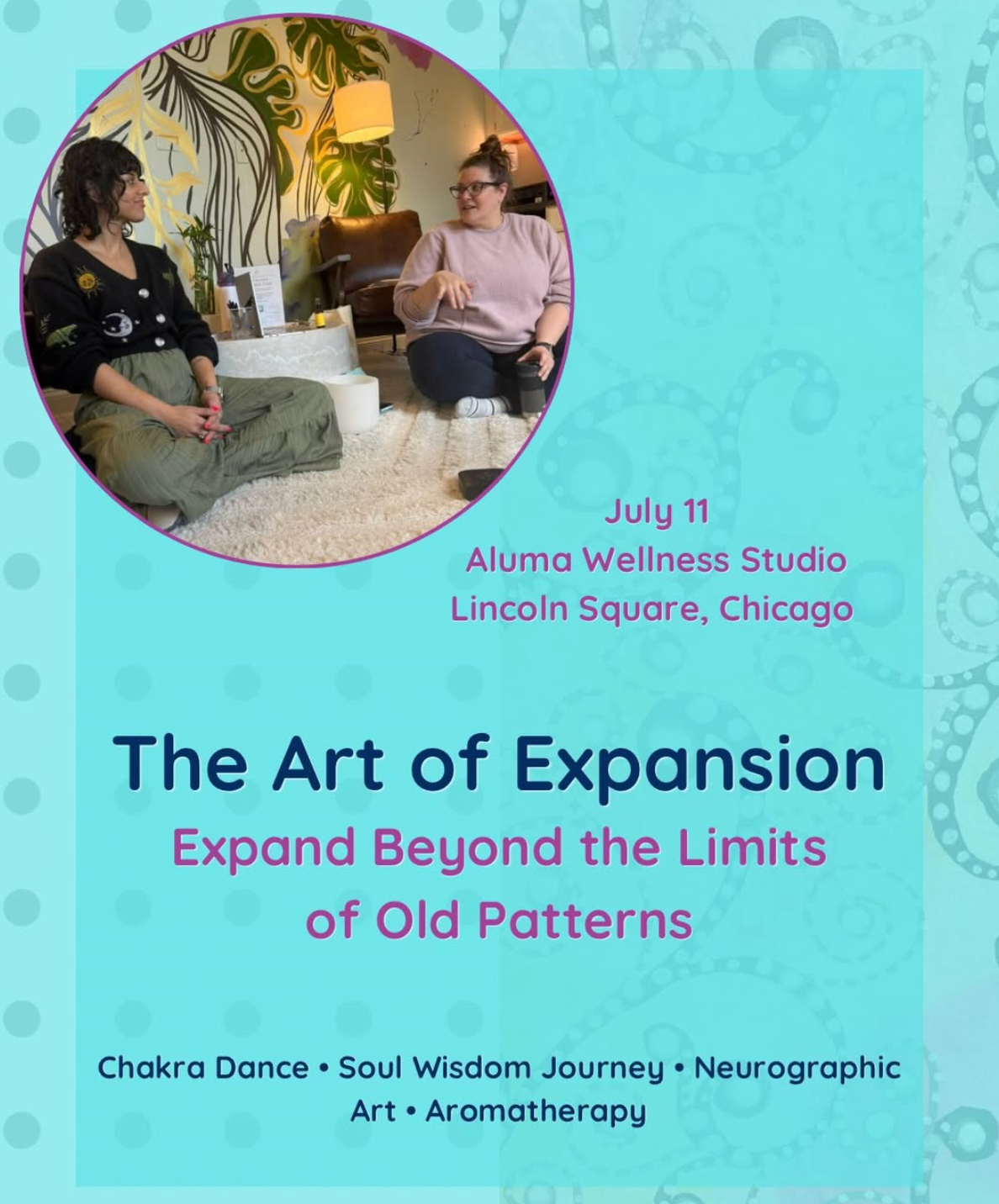 Art of Expression event graphic with Regyna Curtis and Dr. Sandeep