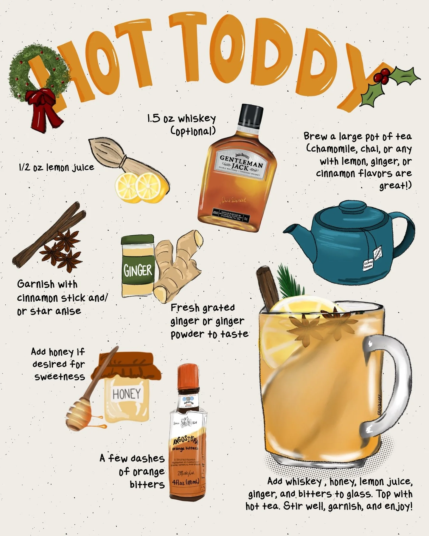 Put on the kettle.
Brew the tea.
Add the good stuff.
Stir, sip, repeat.
Hot toddy season is here! 🍯🍋