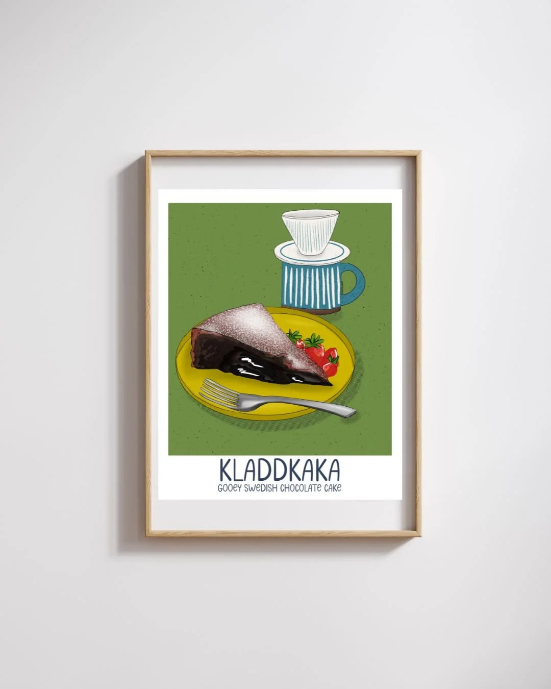 Kladdkaka Poster - Illustrated Swedish Fika Wall Art