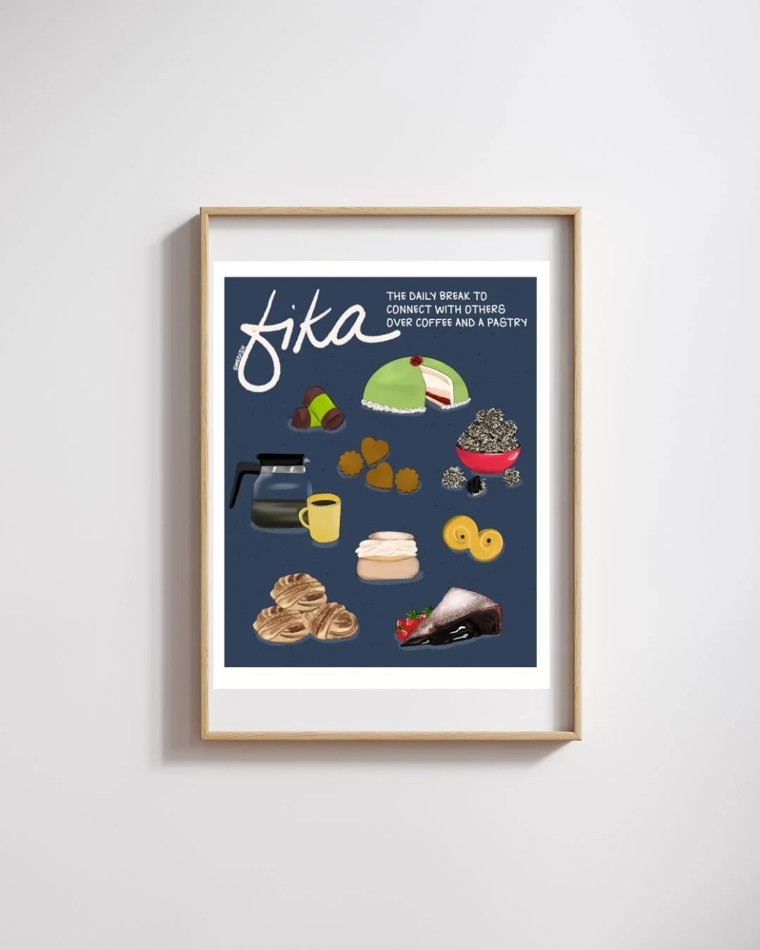 Swedish Fika Poster - Illustrated Pastry Collection Wall Art