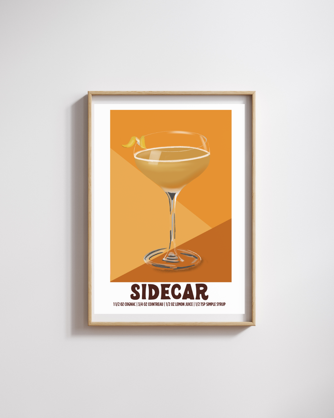 Sidecar Poster - Illustrated Cocktail Recipe Wall Art