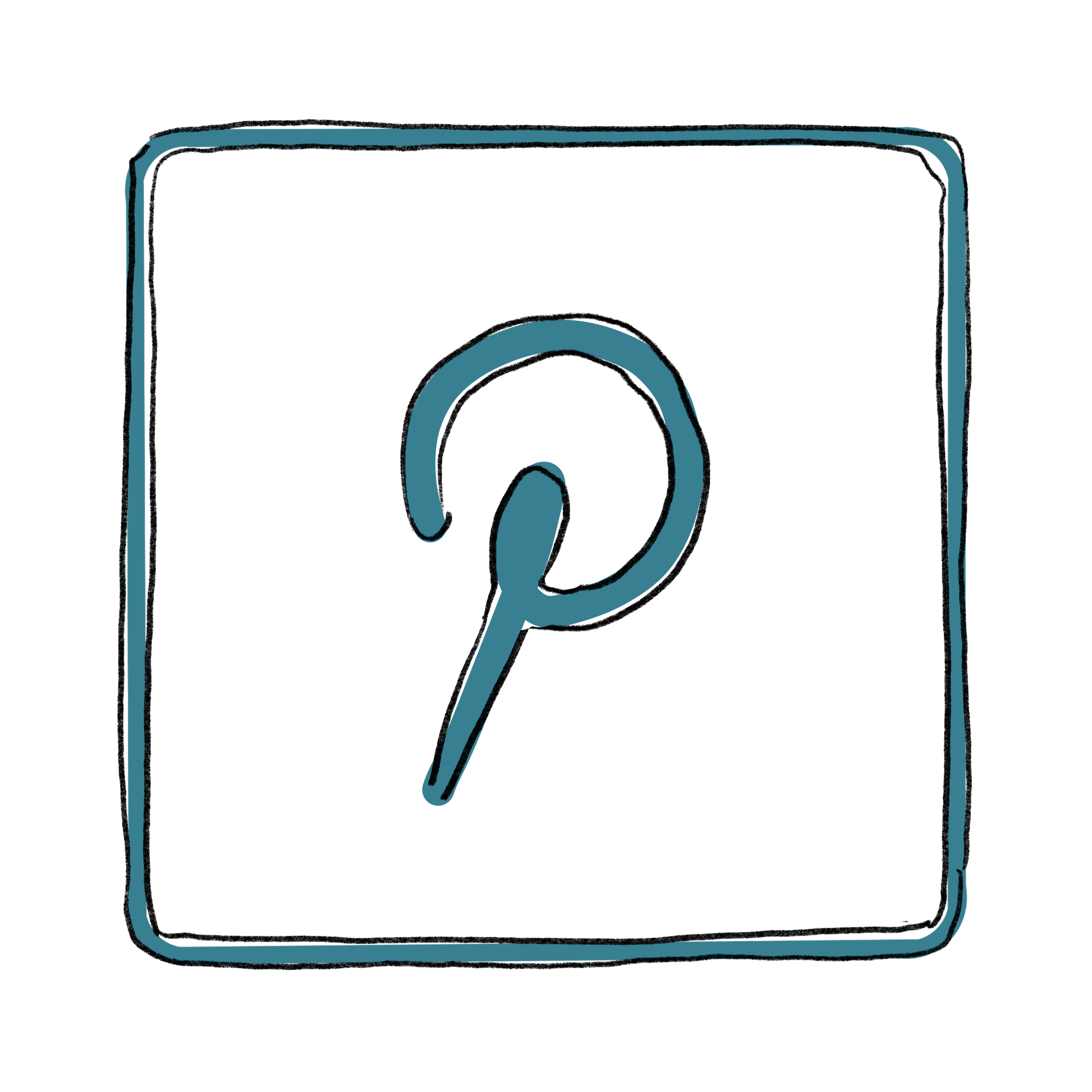 Line drawing of a pin+ P for the Pinterest icon