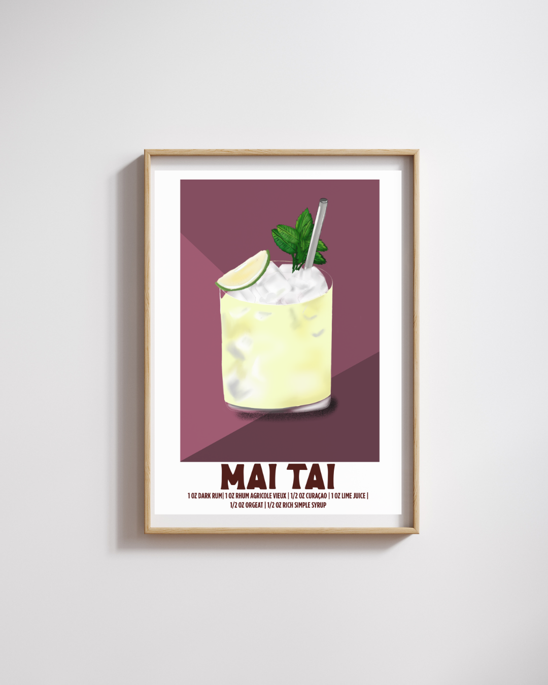 Mai Tai Poster - Illustrated Cocktail Recipe Wall Art