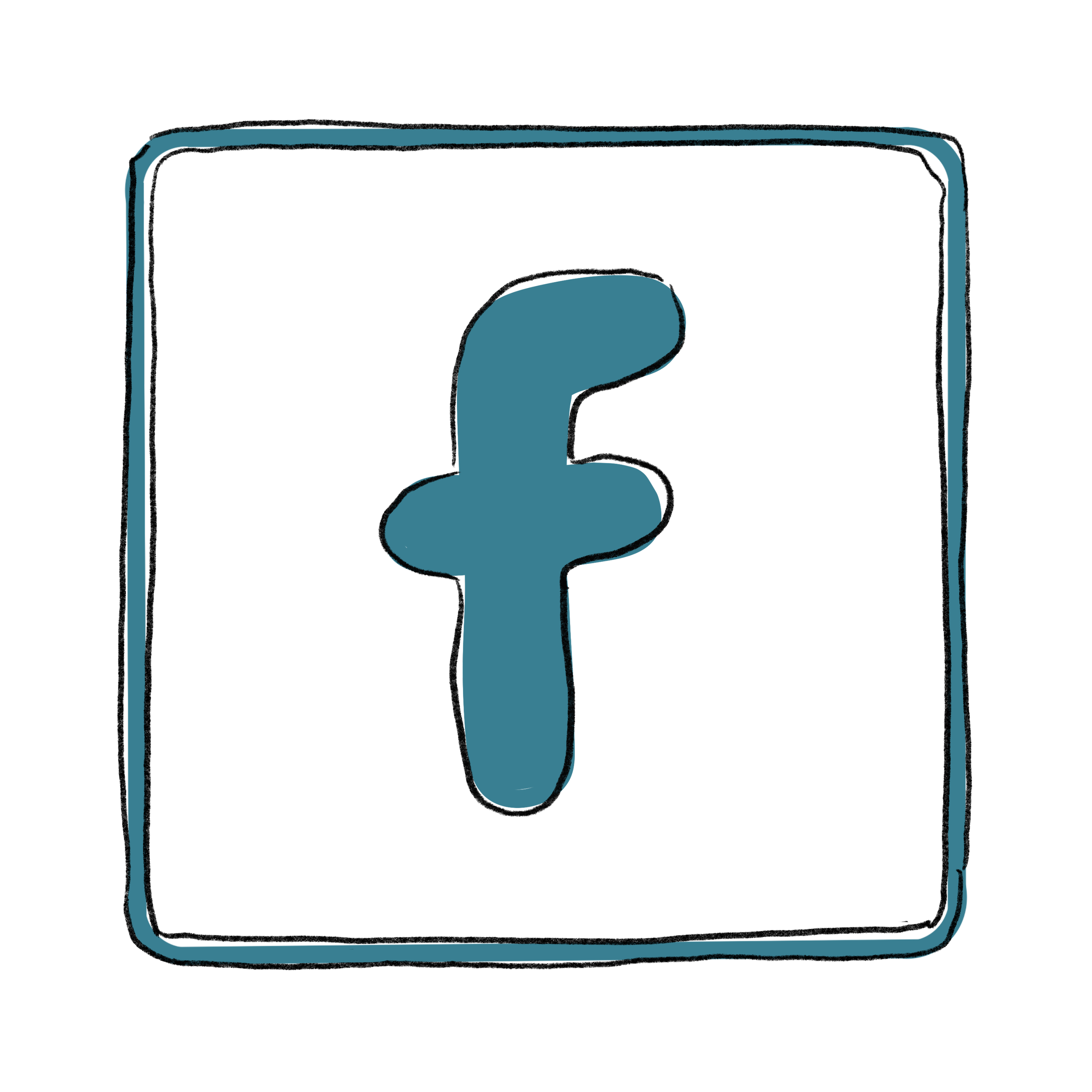 A hand-drawn dark blue square with a light blue Facebook logo in the center.