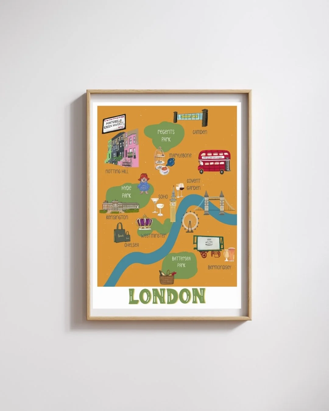 Framed London illustrated map print by Denim & Ink