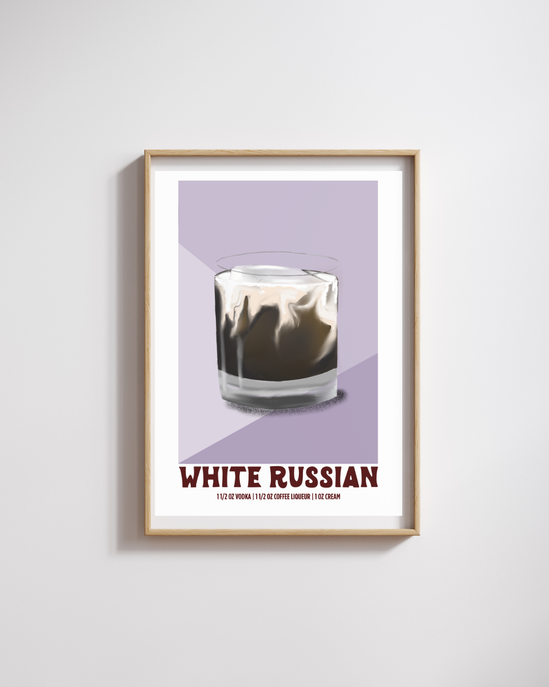 White Russian Poster - Illustrated Cocktail Recipe Wall Art