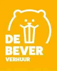Logo mit Bärenkopf, der mit Popcorn gefüllt ist, und deutschen Text 'De Baver Vermietung' auf gelbem Hintergrund