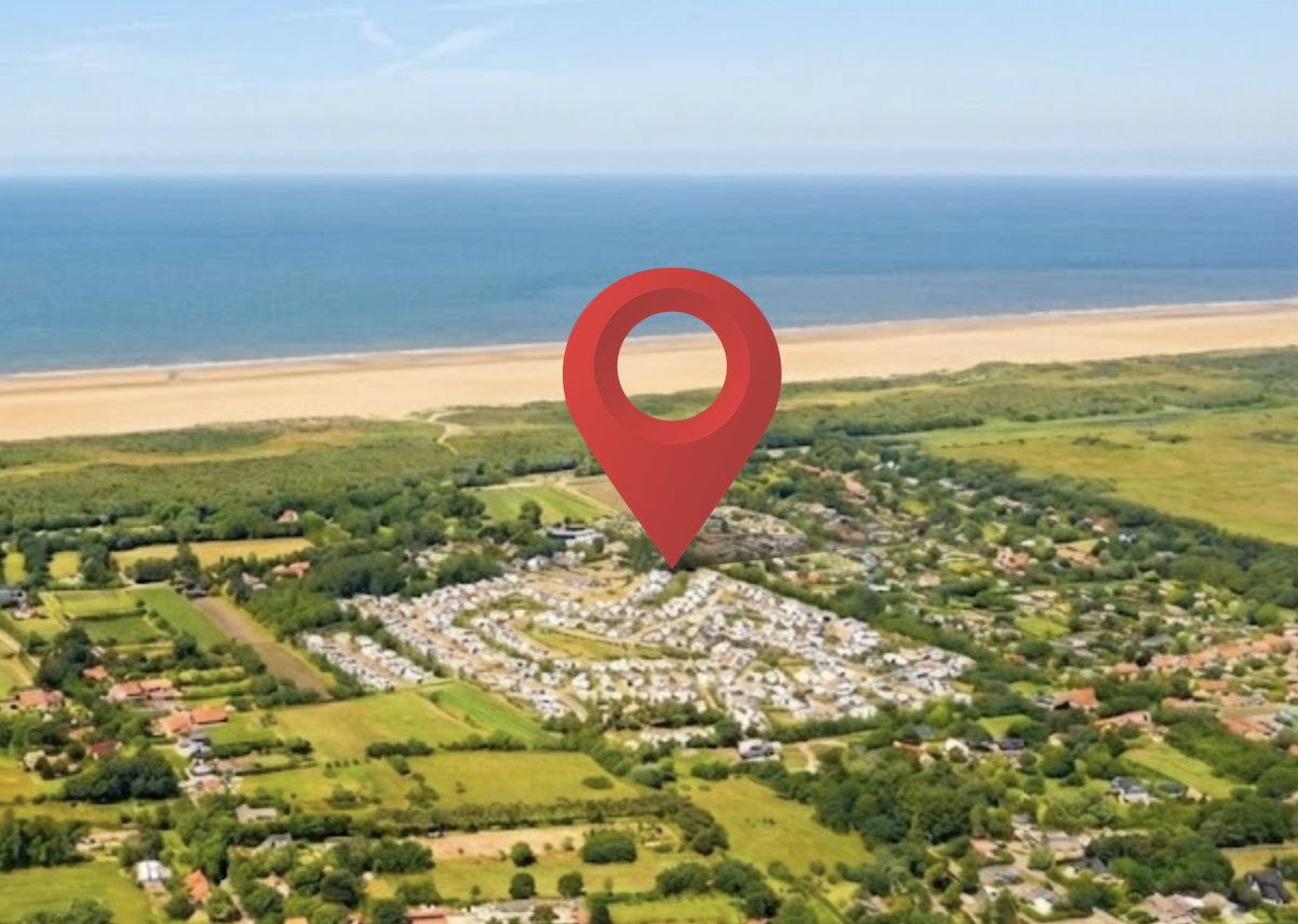 Karte zeigt, wie nah das Ferienhaus Charly am Strand liegt.