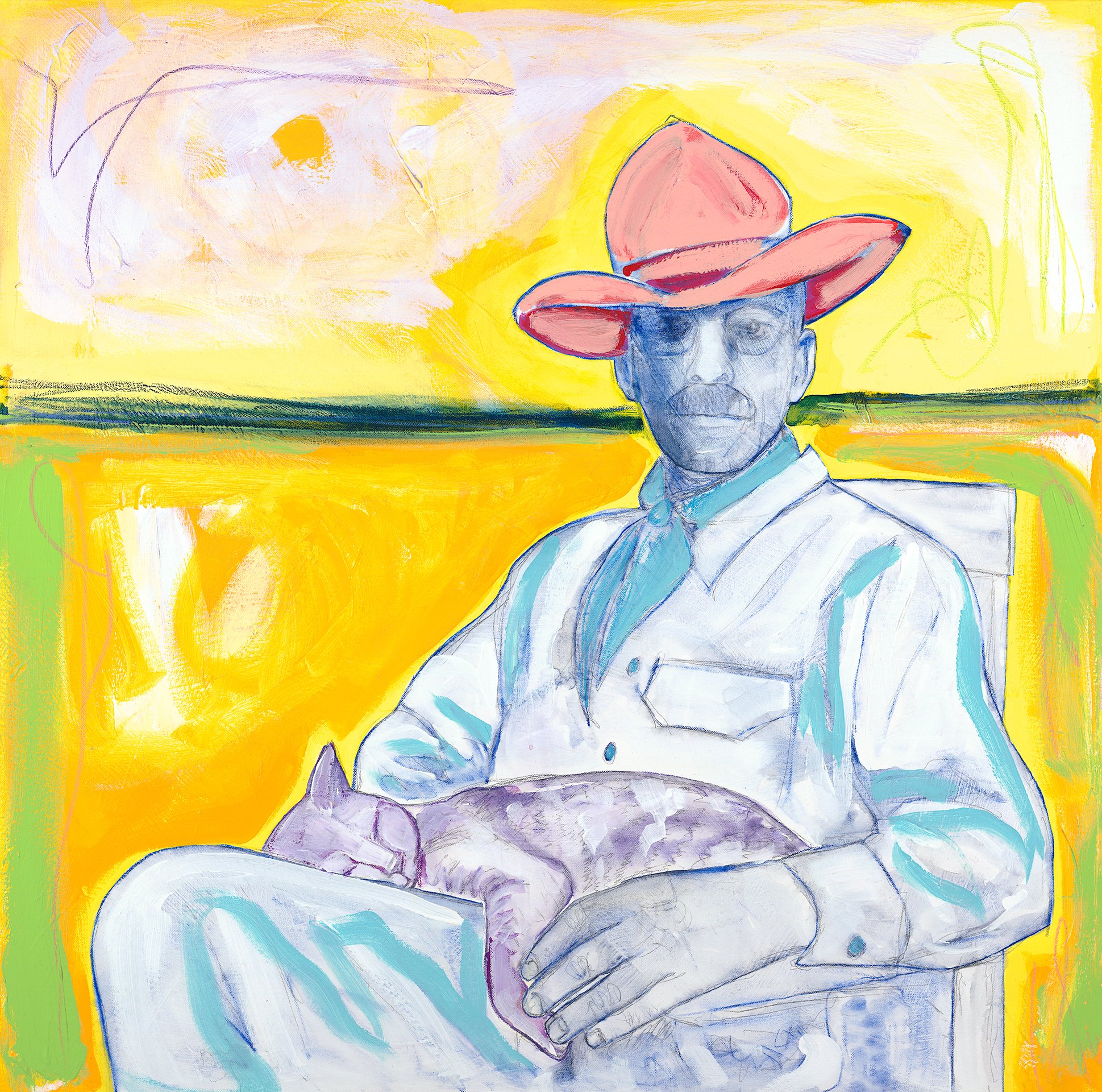 "Buck Dunton + Pillsbury" -Allegra Sleep
30"x30" Mixed Watermedia on Canvas
$2,800.00, Available at Wilder Nightingale Fine Art, 575-758-3255