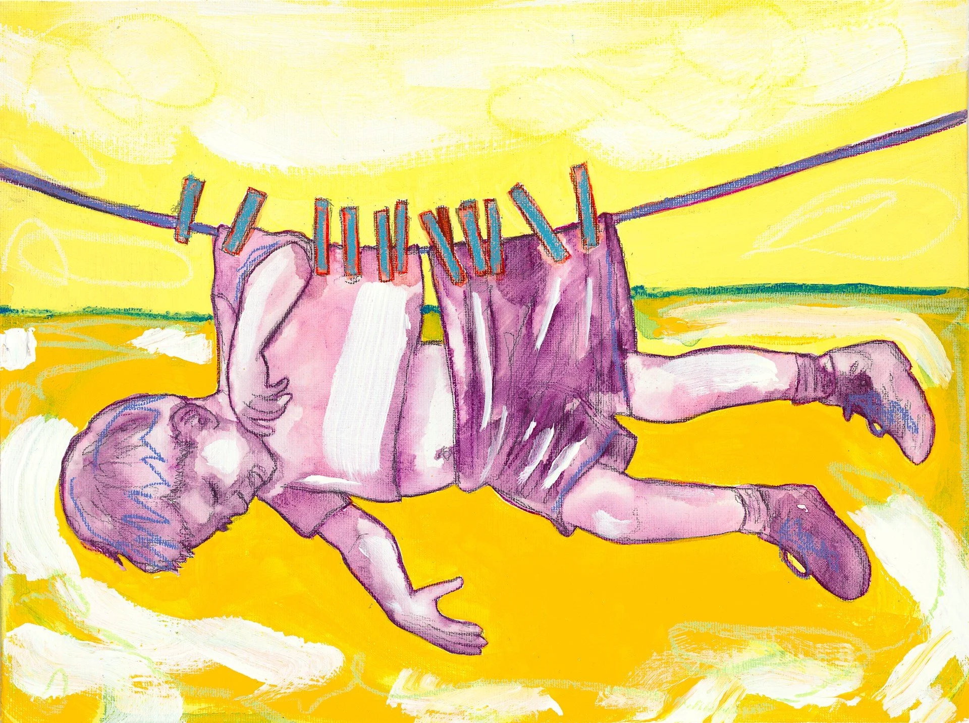 "Clothesline Astronaut" -Allegra Sleep
12"x16" Mixed Watermedia on Canvasboard
$500.00, Available at Las Comadres Gallery, (575) 737-1023
