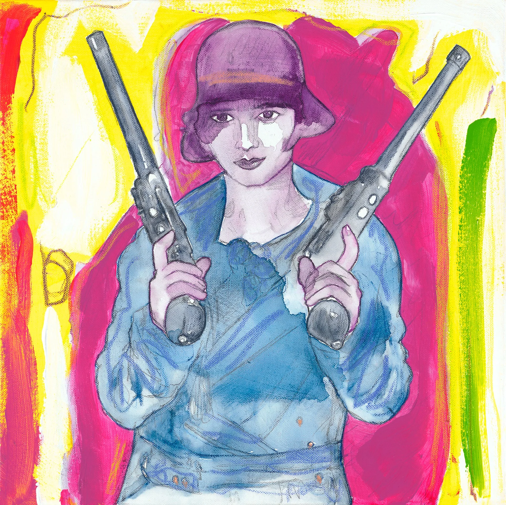 "Molly Two-Guns" -Allegra Sleep 
16"x16" Mixed Watermedia on Canvas Gallery Wrap
PENDING SALE
