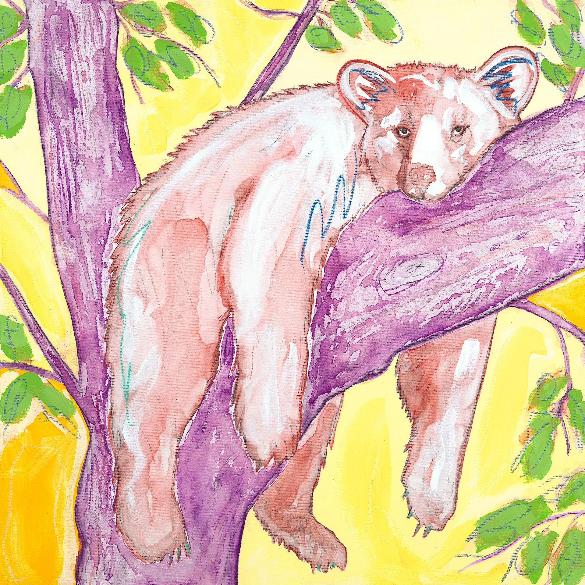 "Bearnapping on Burch Street" -Allegra Sleep
30"x30" Mixed Watermedia on Canvas
$2,800.00, Available at Las Comadres Gallery, (575) 737-1023