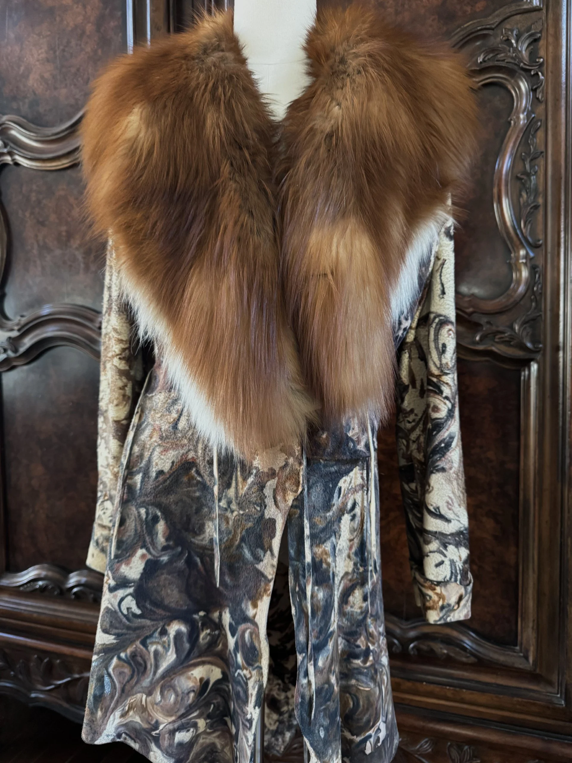 Hand Painted Deerskin with Fox Collar