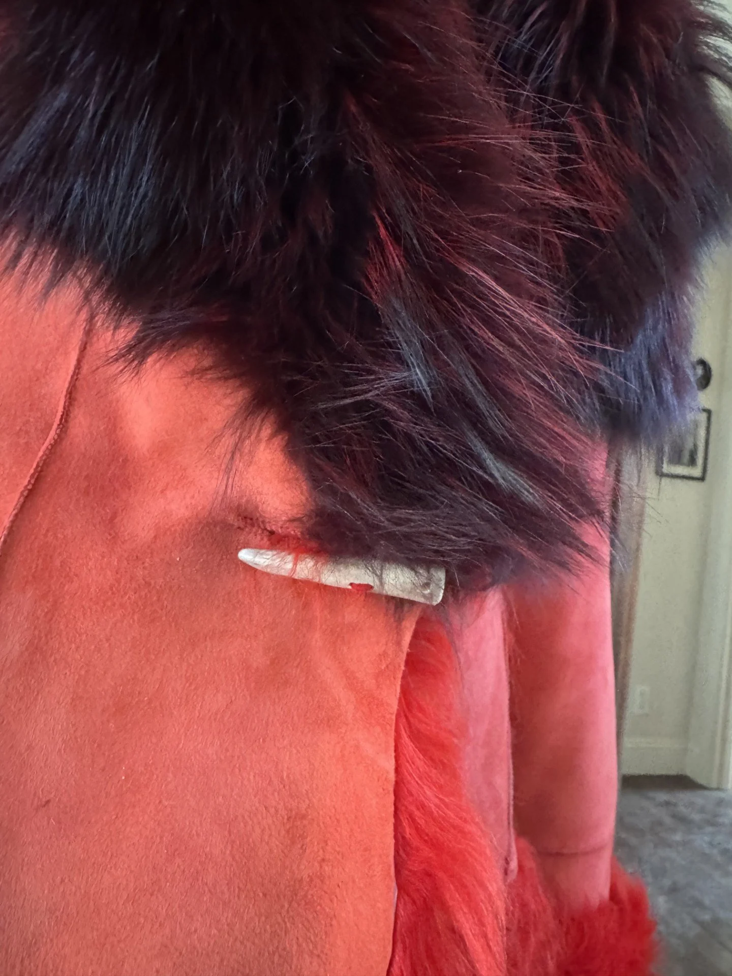 woman coat orange Horn button.jpg