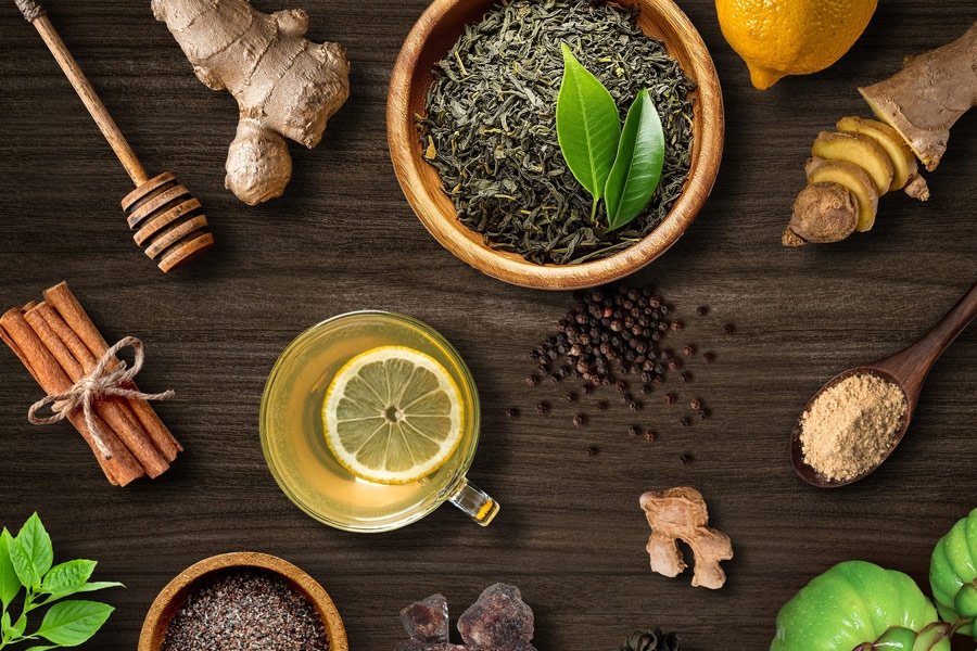 Herbs and lemon detox drink used in Panchakarma therapy