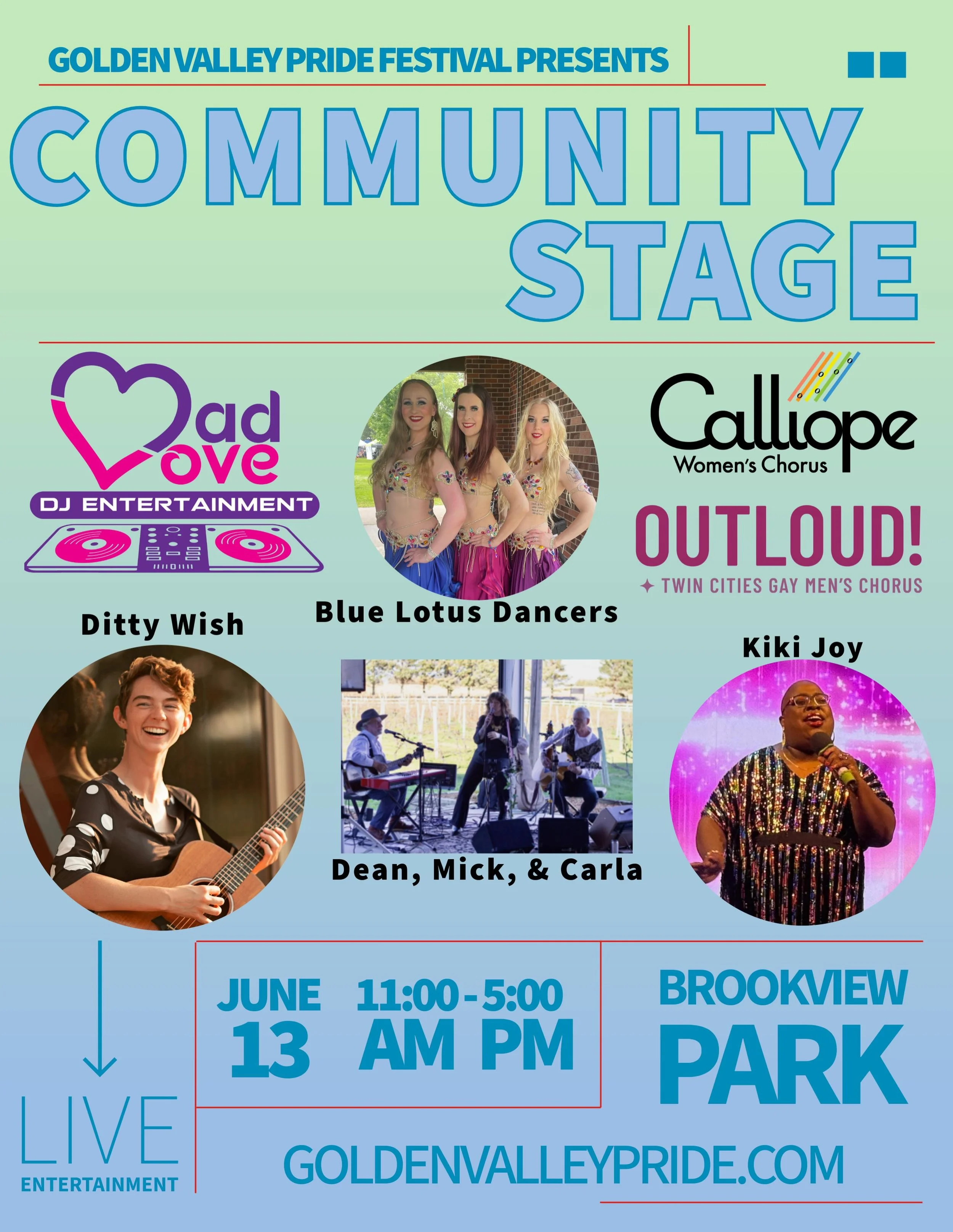 Golden Valley Pride Festival is thrilled to announce the fabulous performers who will be gracing the Community Stage! Featuring @lovekikijoy as the Community Stage MC and performer! Kiki is a queer, nonbinary crooner serving soul, romance, and a litt