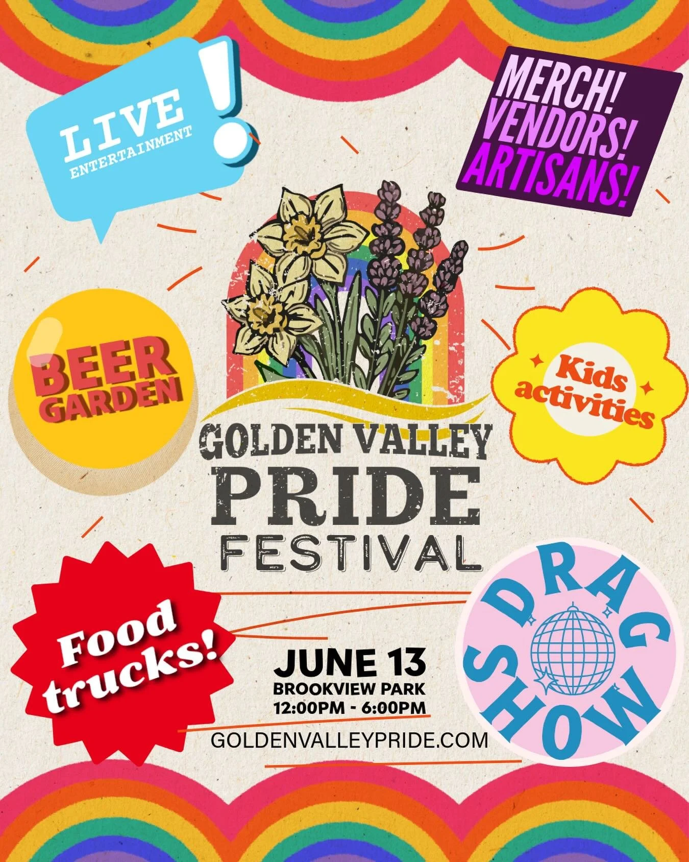 🏳️&zwj;🌈HAPPY FIRST DAY OF PRIDE MONTH🏳️&zwj;🌈
Be sure to mark your calendars to celebrate Golden Valley Pride at the Festival on June 13 in Brookview Park!!!
