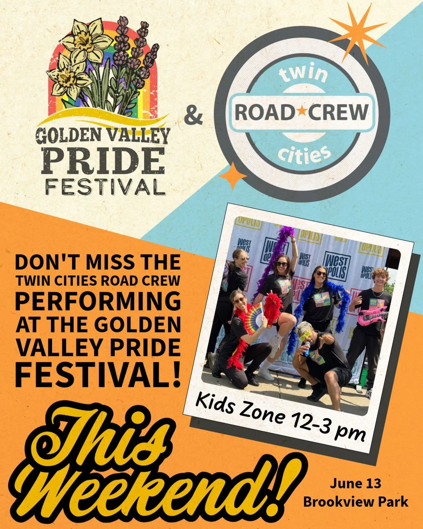 The @twincitiesroadcrew will be performing in the Kids Zone from 12-3pm at the Golden Valley Pride Festival! As a lifestyle marketing firm, Twin Cities Road Crew works with all types of businesses and agencies. They specialize in family, youth, urban