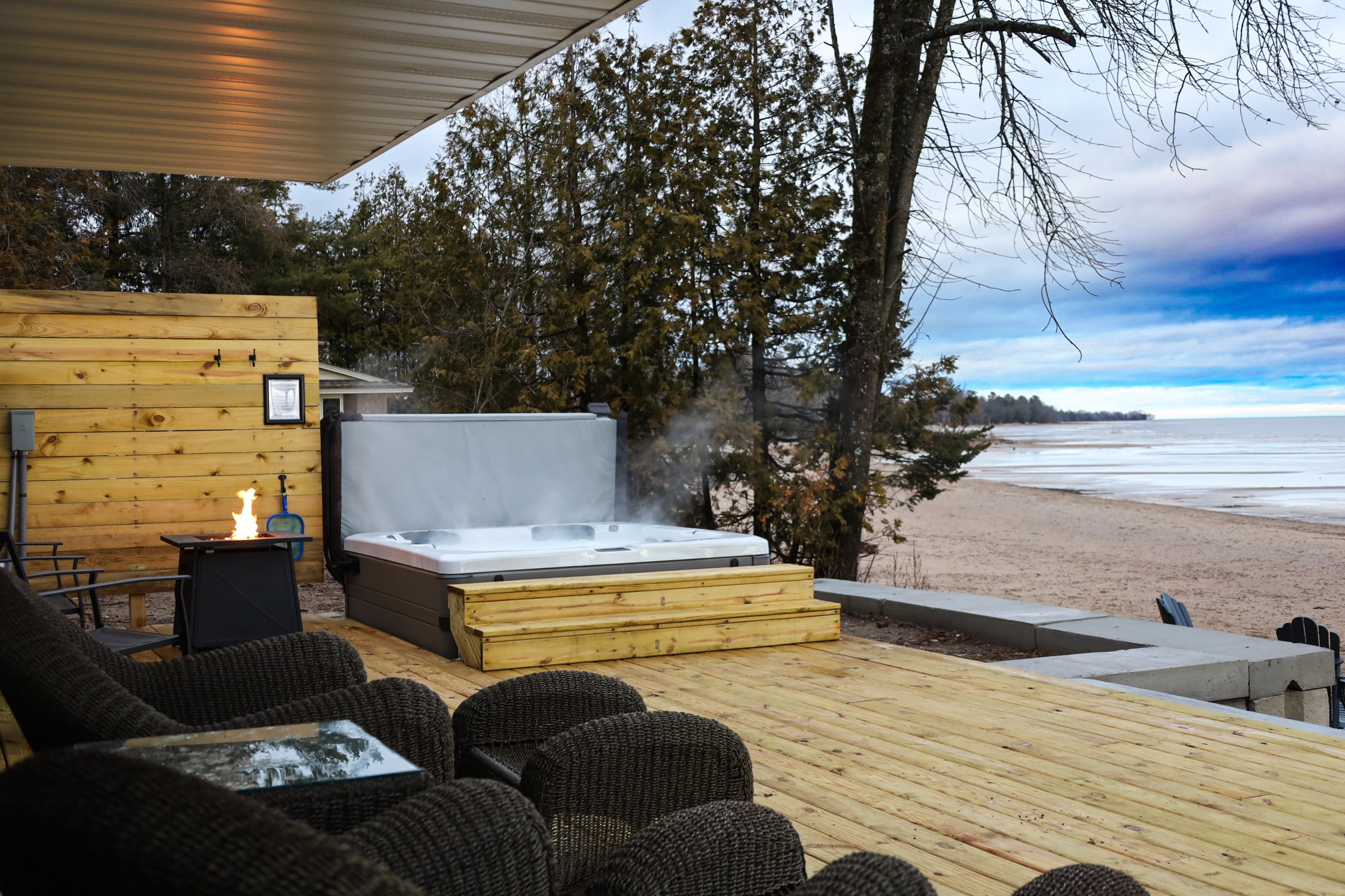 Waterfront views of the Bay of Green Bay from the spacious new deck.