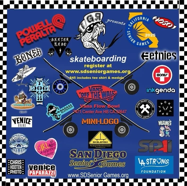 @lastrongfoundation x @heidi_lemmon x @theskateparkproject is proud to support the 
SENIOR SKATEBOARDING ๐น GAMES
At VANS “OFF THE WALL” Flow Bowl 
7471 Center Avenue 
HB, California 92647
You can register at:
www.sdseniorgames.org
Dead