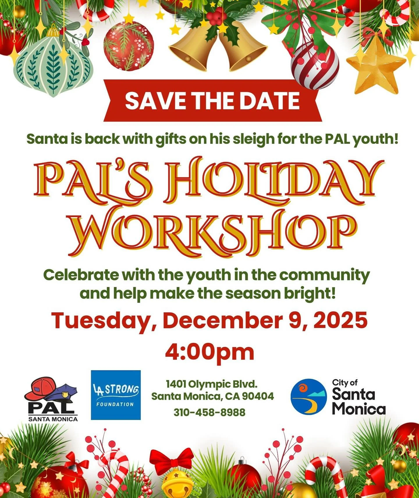 @lastrongfoundation is proud to partner with @santamonicapal on their Holiday Workshop Event. 
This holiday season will be very challenging, and we are hosting and supporting “LA Strong Holiday of Hope Toy & Craft”&nbs