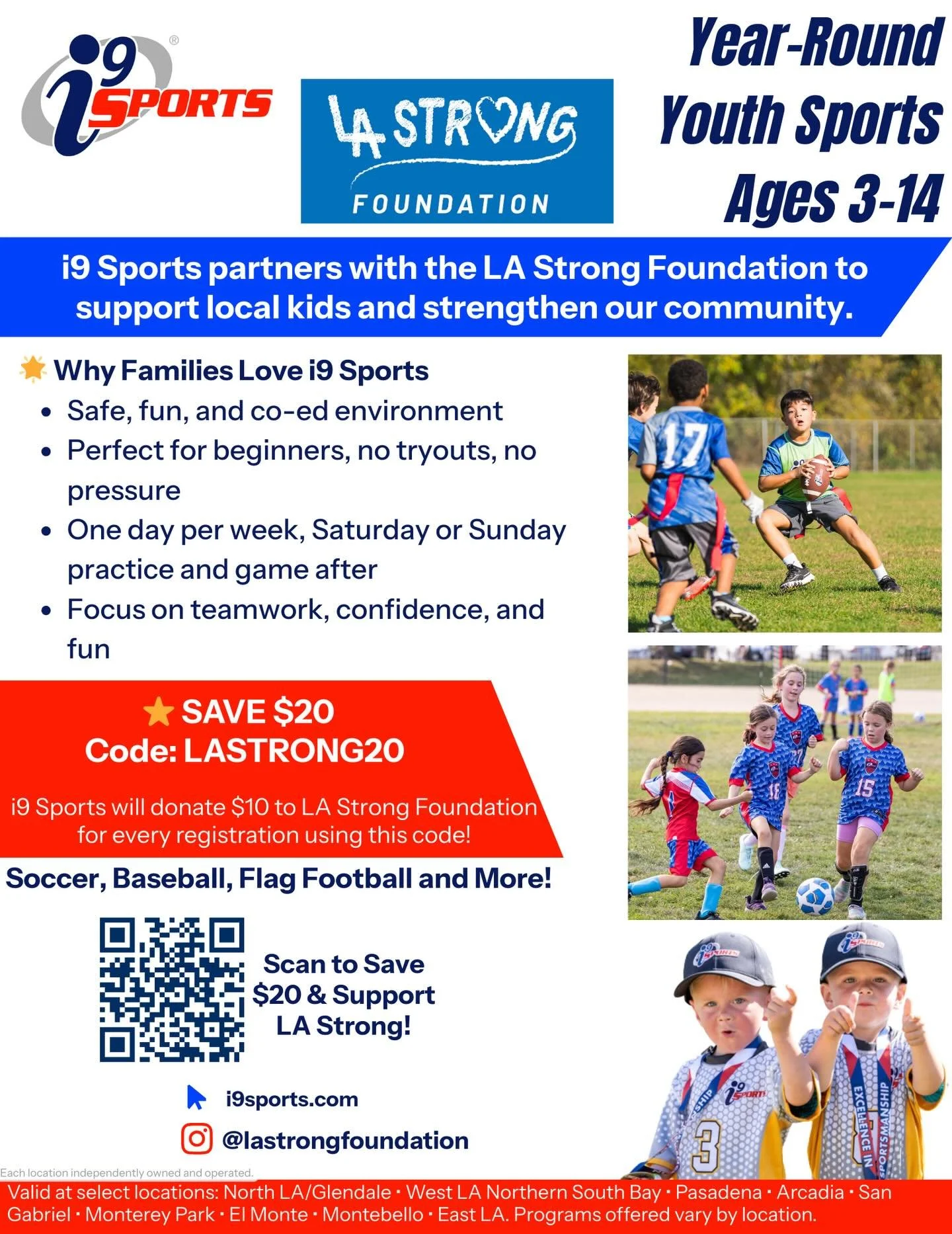@lastrongfoundation is proud to partner with @i9sports_northlaglendale 

i9 Sports&reg; is the nation&rsquo;s largest multi-sport provider focused solely on high-quality, community-based youth sports programs. We offer youth sports leagues, camps and