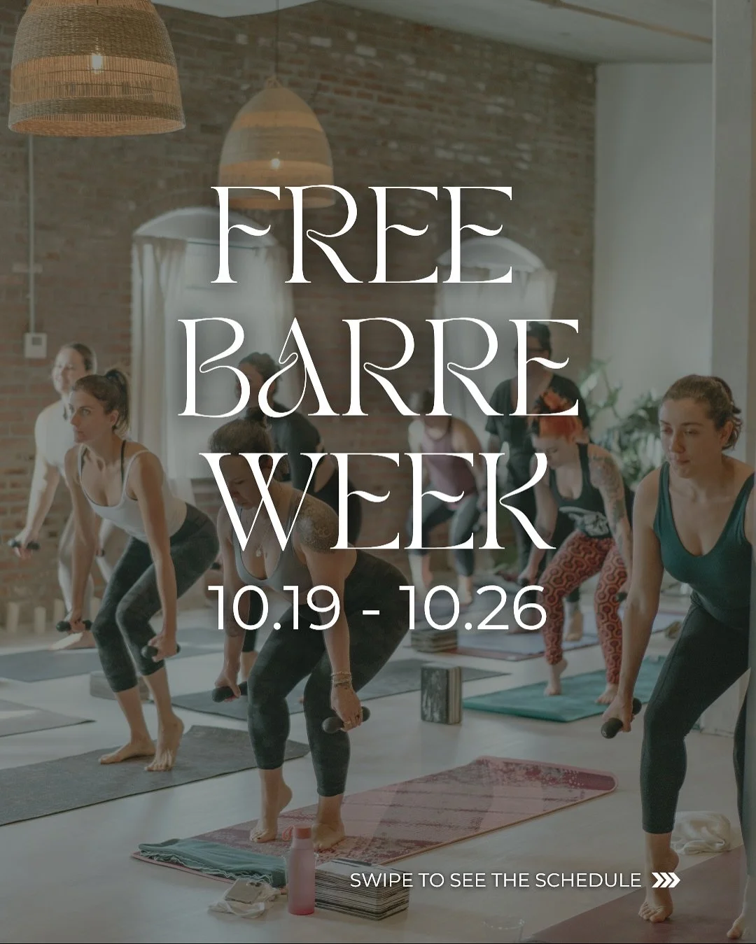 FREE WEEK OF BARRE ✨ Come for the strong legs, good music, and even better energy! Try every style, meet every teacher, and find the class that makes you *actually* look forward to working out.

Swipe for details + schedule 💫 sign up with the link i