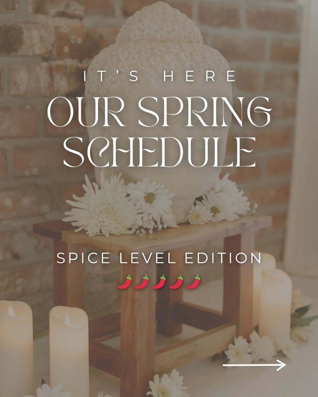 Coming in hot with the spring schedule 🌶️

This new lineup drops Sunday 3/29 and it&rsquo;s bringing the heat 🔥 Sign up now and plan your week according to spice level

Book now through our link in bio