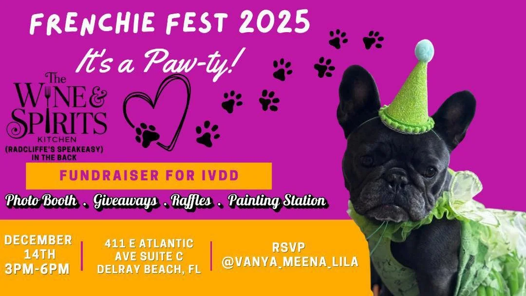 Frenchie family and friends come one ☝️ come all it&rsquo;s a 🐾 Paw-ty December 14th In Delray Beach with lots of fun activities, giveaways, silent, auctions raffle baskets and much more for the family if you&rsquo;re in the areas of West Palm Beach