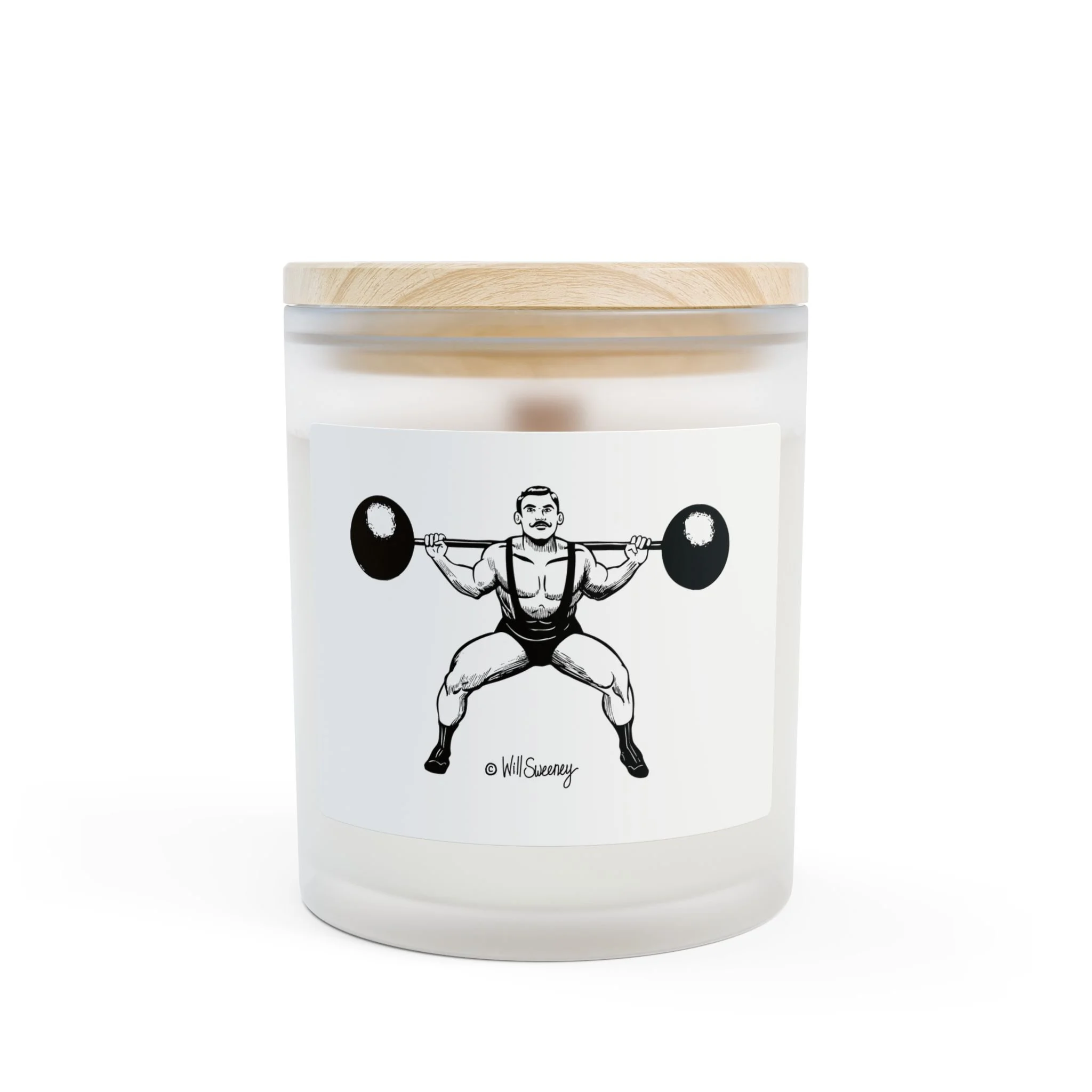 Weightlifter Illustration Candle — Frosted Glass 11oz