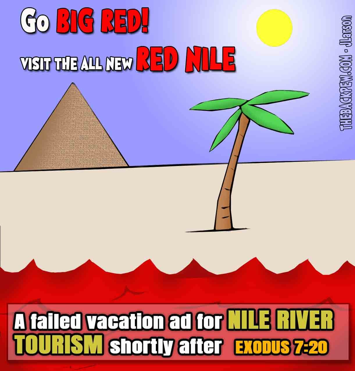 Exodus Cartoon when Moses turned the Nile River into Blood. Exodus 7:20