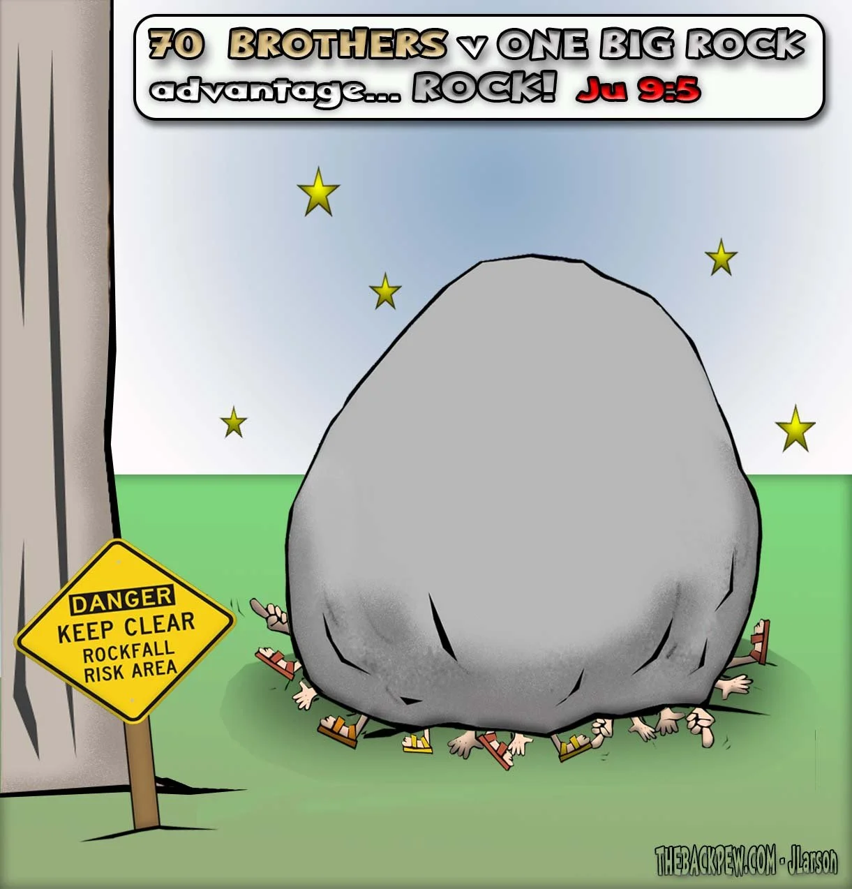 Bible Cartoons - one rock kills seventy brothers, Judges 9:5