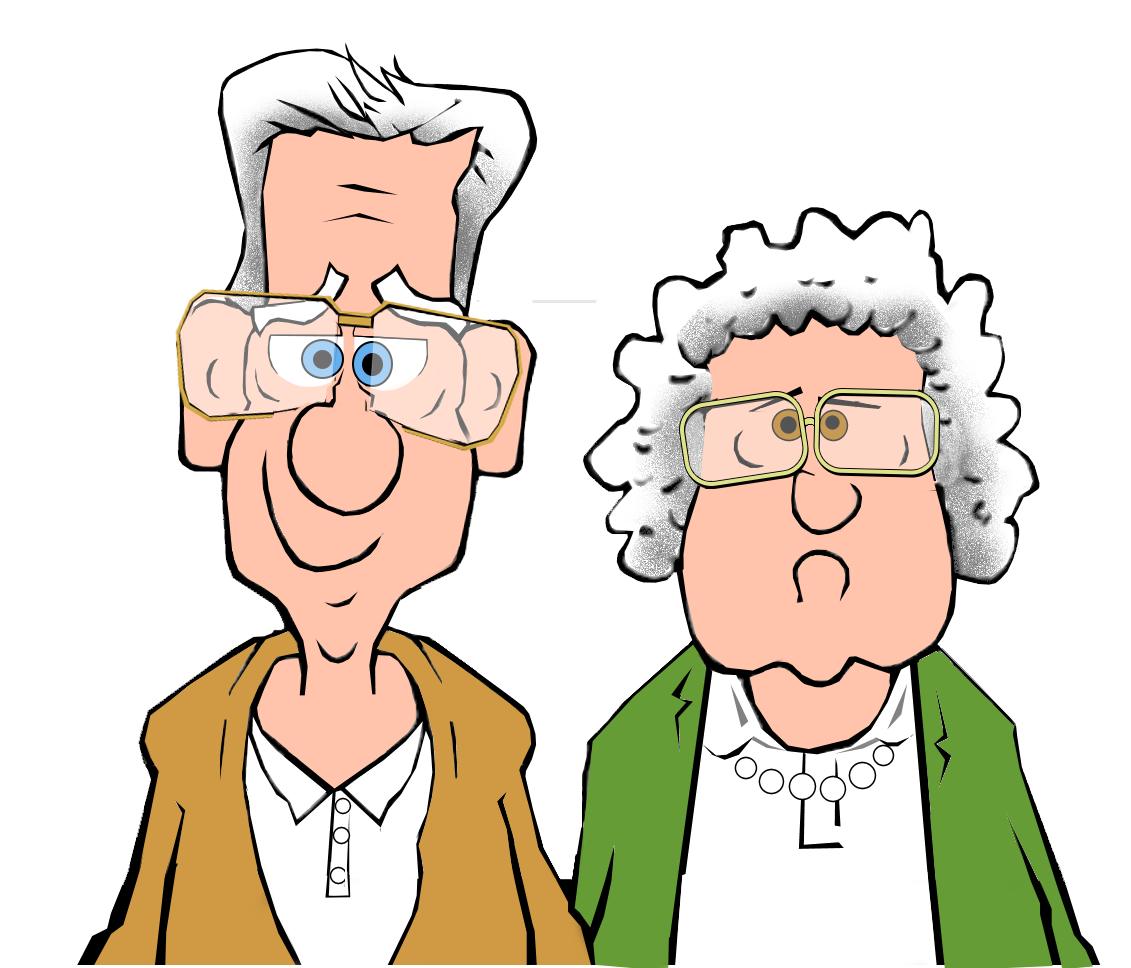 senior citizen cartoon of a couple with grey hair