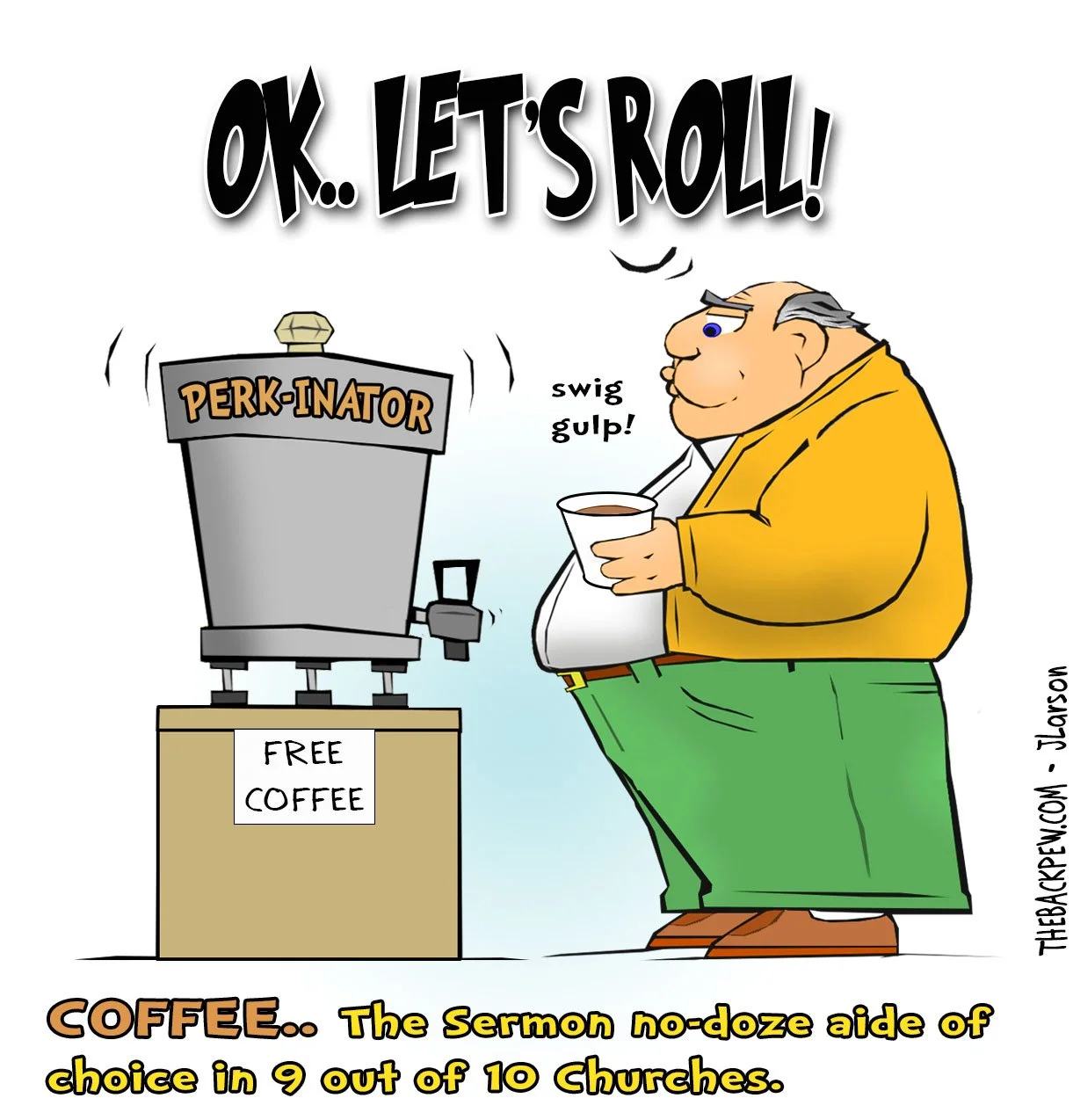 Church Coffee Cartoon using coffee to stay awake in church