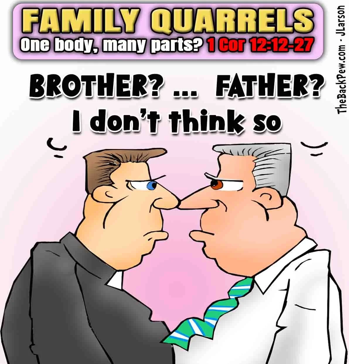 Christian Cartoon of tension between Catholics and Protestants