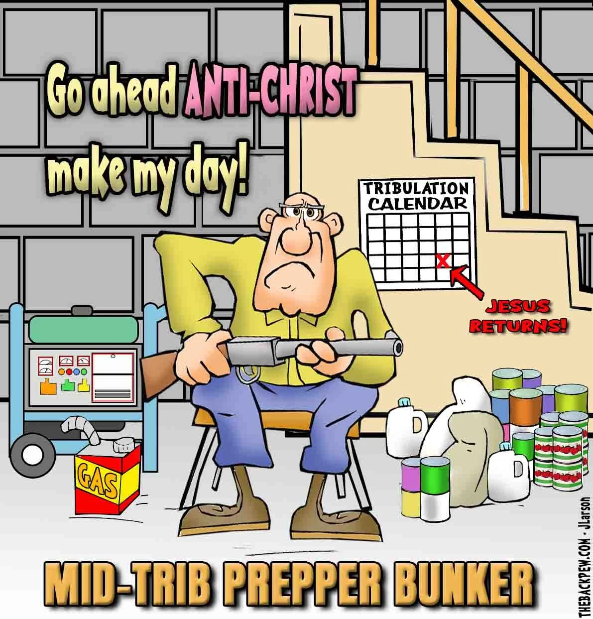 Christian Cartoon featuring a mid-trib prepper