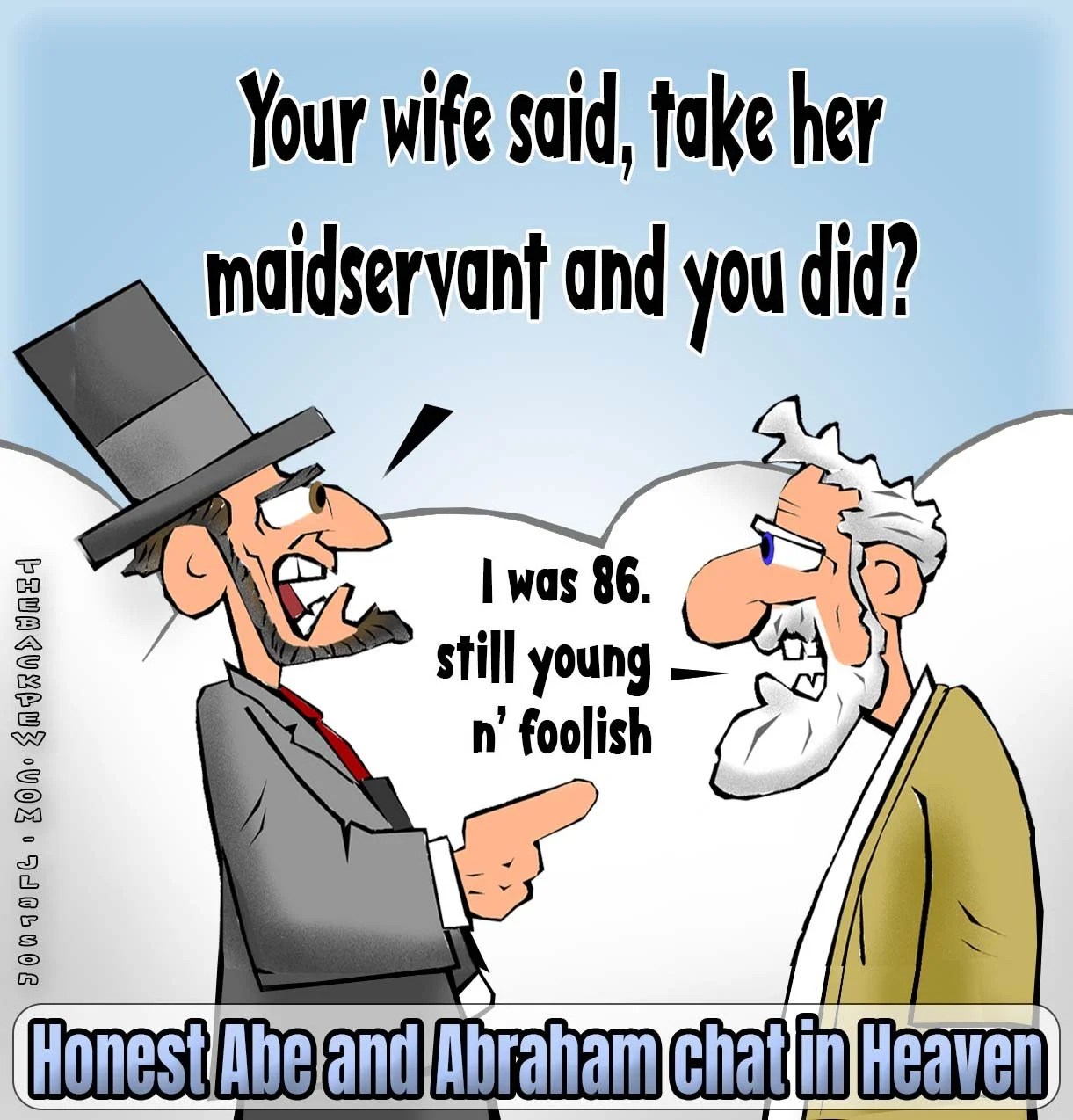 Christian cartoon Abraham Lincoln and Abraham in Heaven chatting