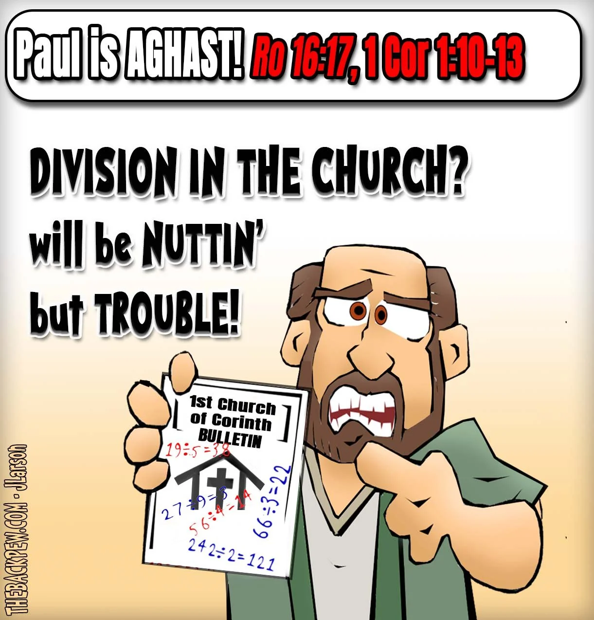 Bible cartoon featuring the Apostle Paul worrying about division in the church