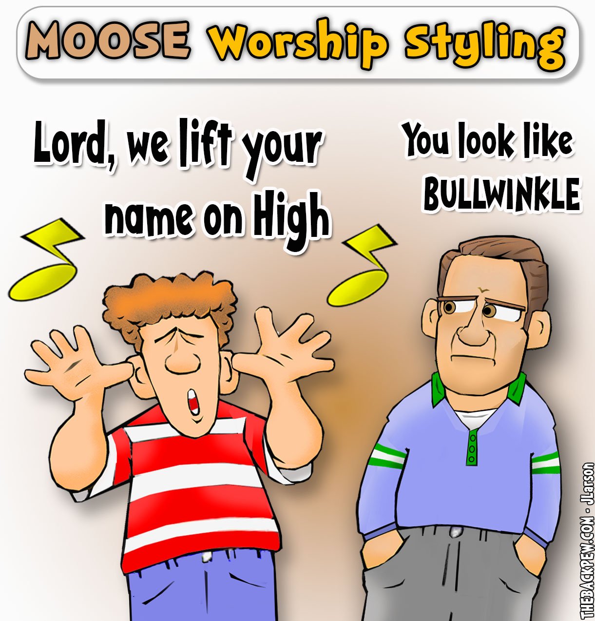 Worship Cartoon of man with raised hands resembling Bullwinkle the Moose