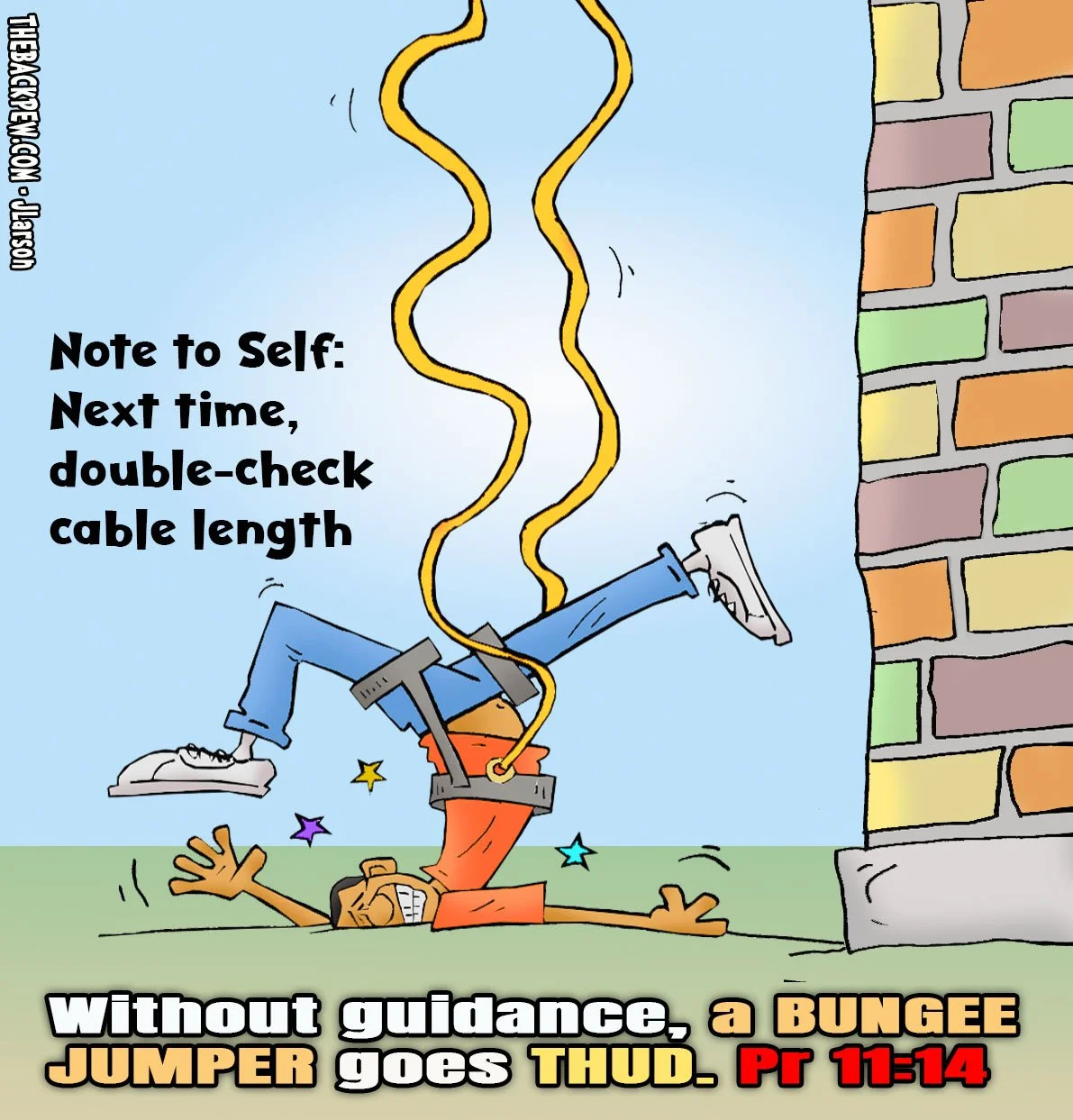 Christian Cartoon illustrating a Proverbs for Bungee Jumpers