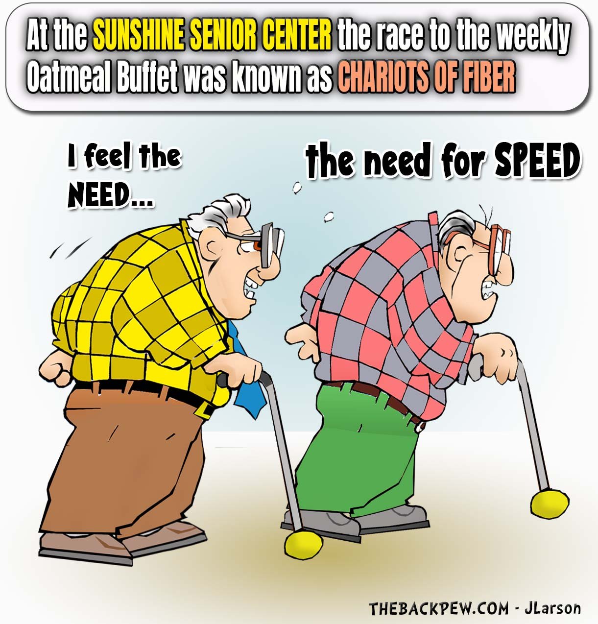 Senior Cartoon of chariots of fiber seniors race