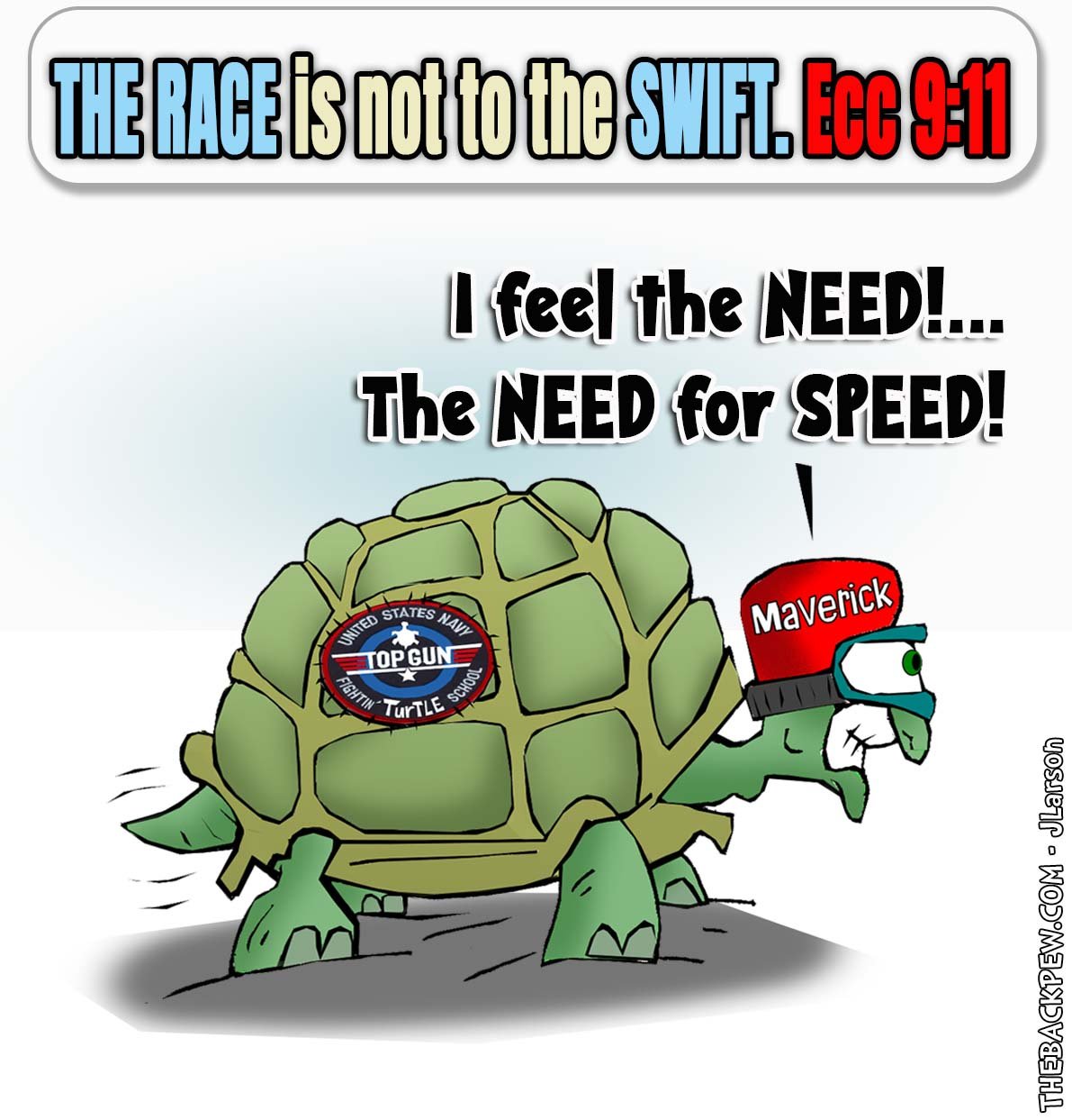 Christian Cartoon featuring a top gun turtle