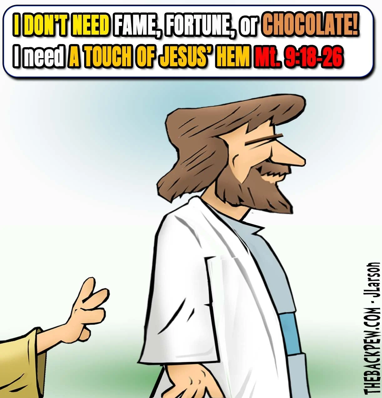 Christian Cartoons of touching the hem of Jesus