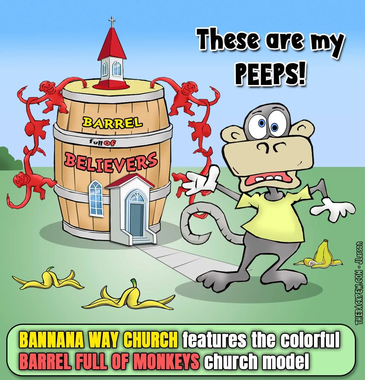 Church Cartoon featuring Barrel Full of Monkeys church model replacing the outdated seeker-friendly model
