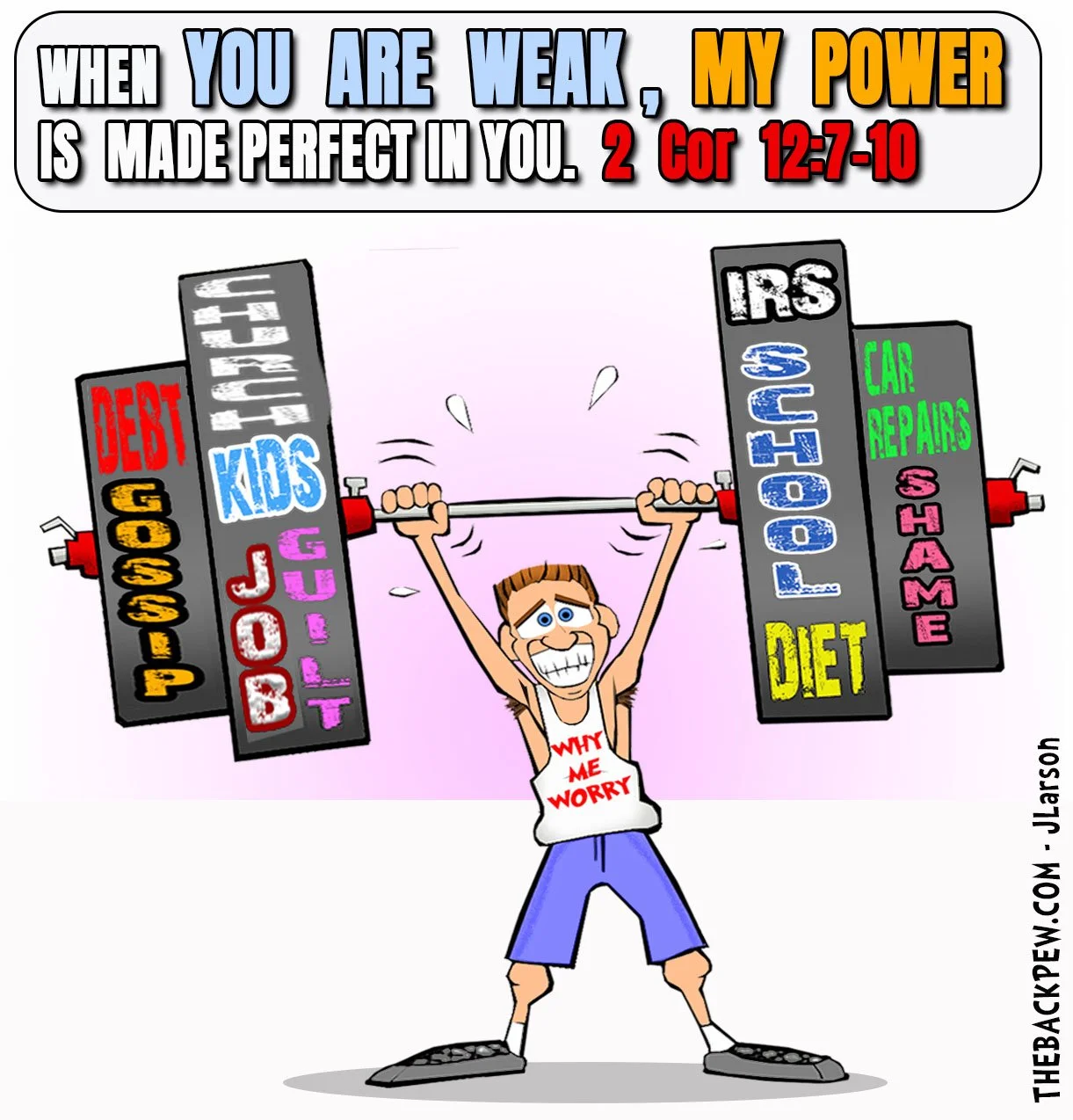Christian Cartoon illustrating God is my strength when I am weak
