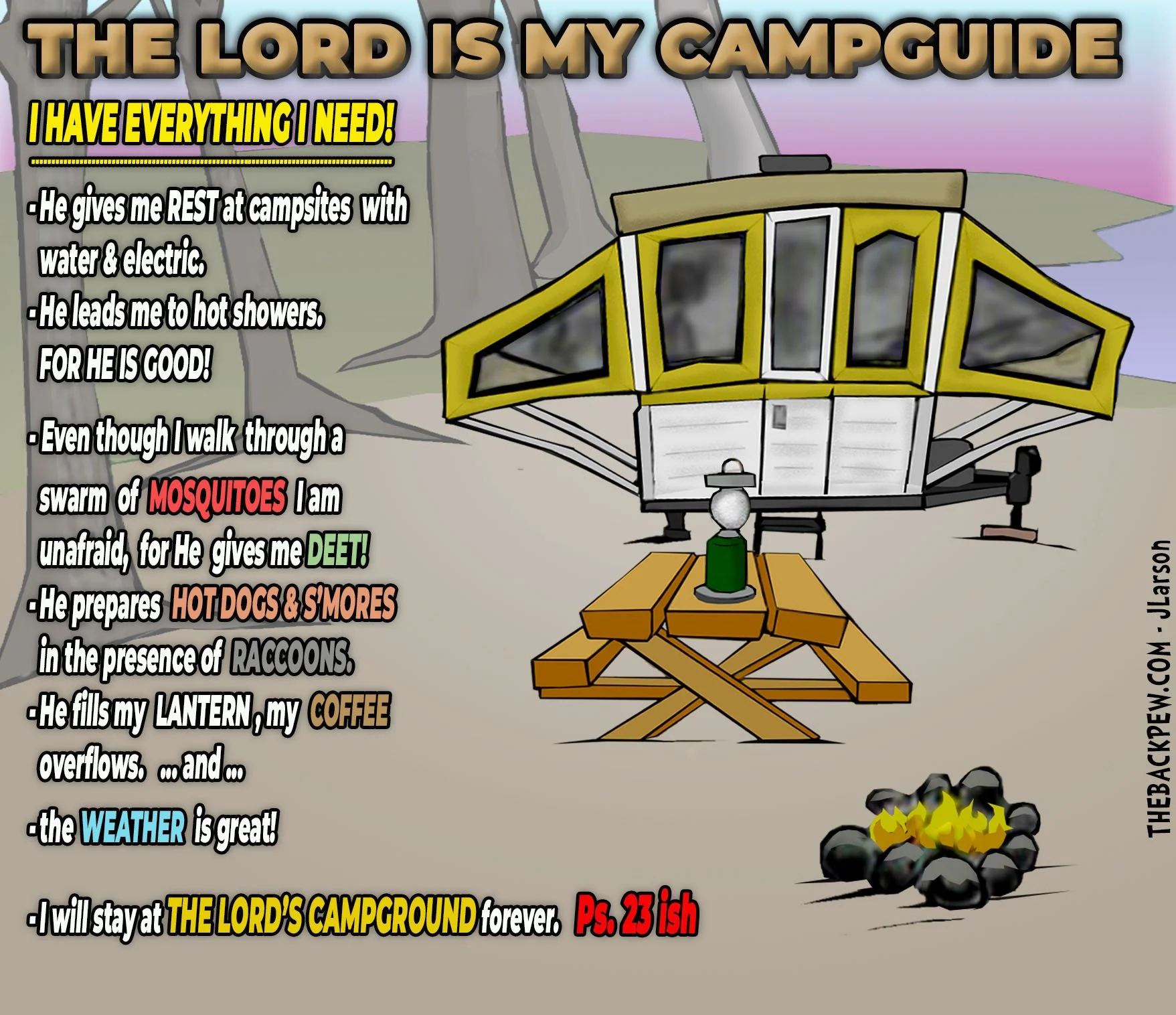 Prayer Cartoons featuring Psalm 23 for Campers
