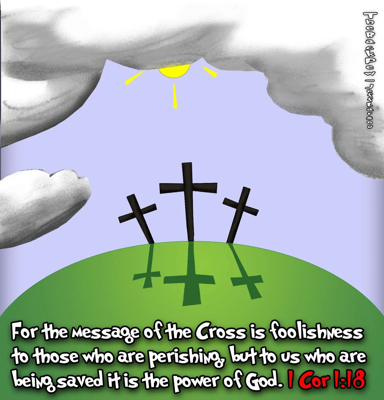 Easter Cartoon sharing the message of the Cross according to 1 Corinthians 1:8