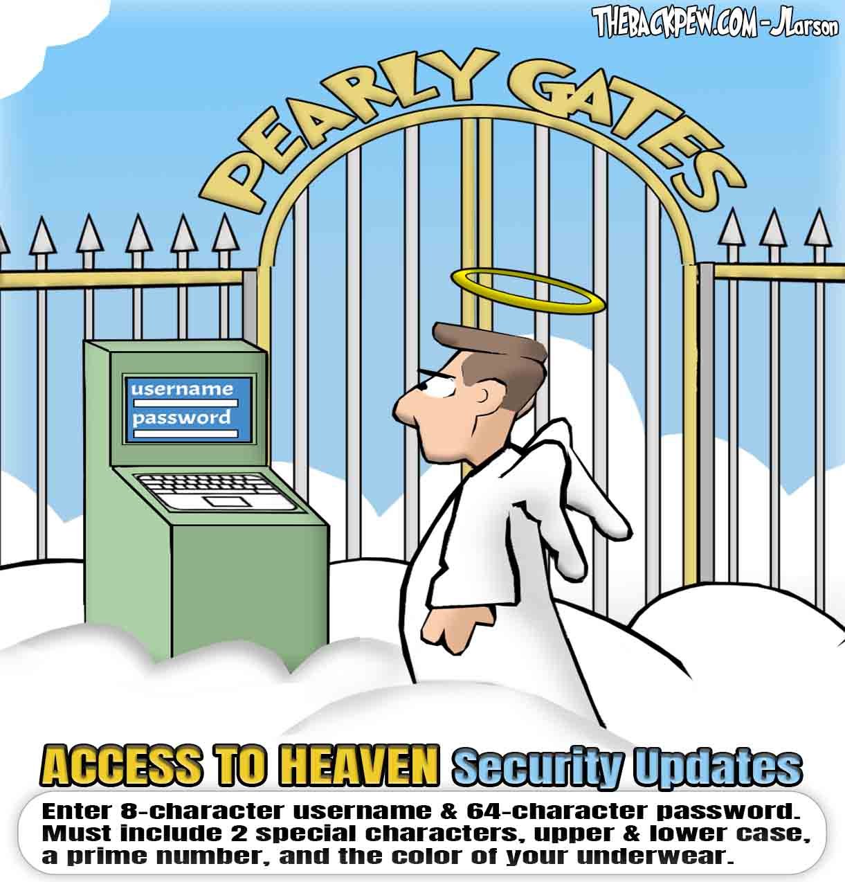 Heaven cartoon where the pearly gates updated security access point