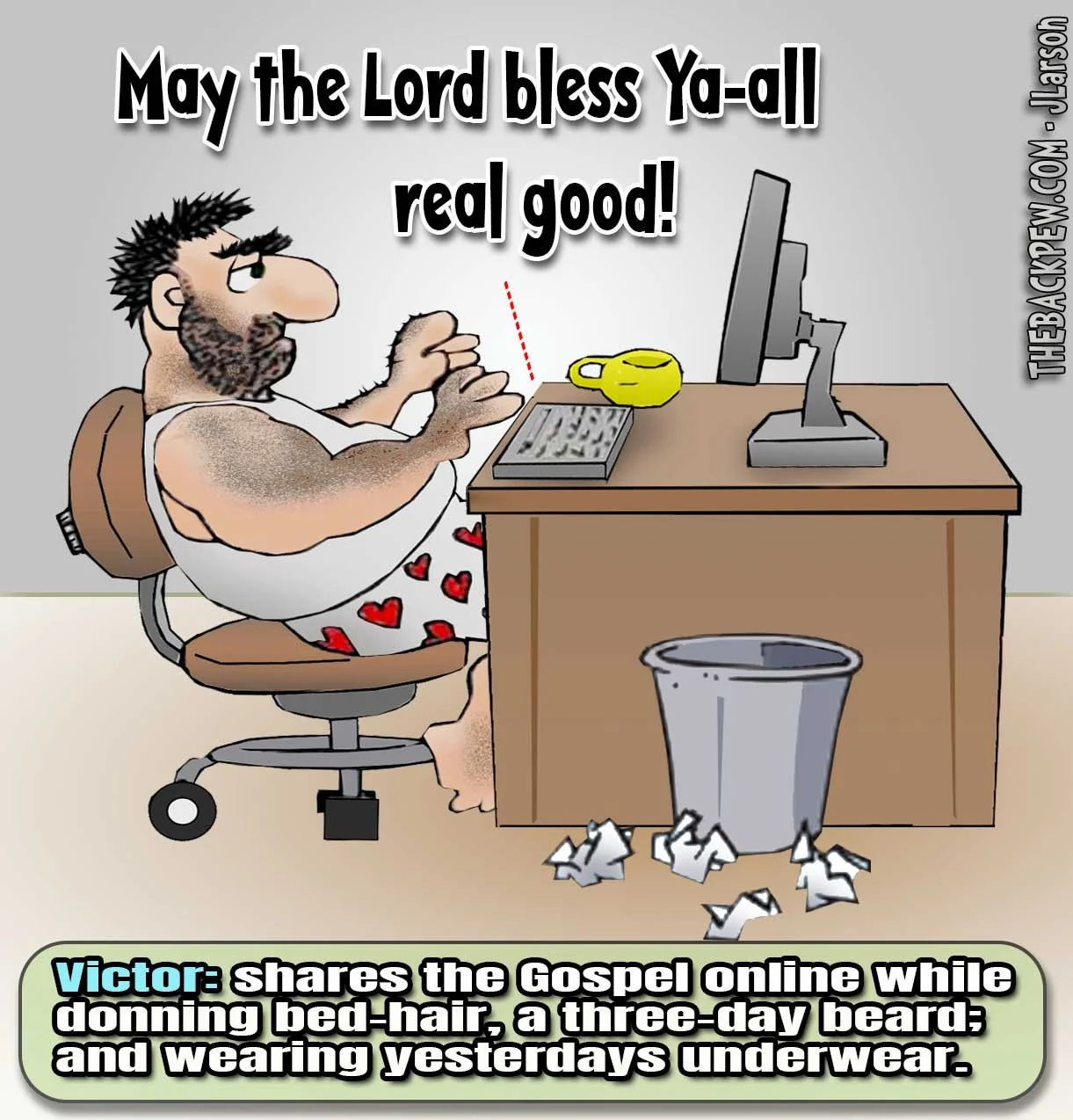 Preacher Cartoon of preacher sharing the gospel while online