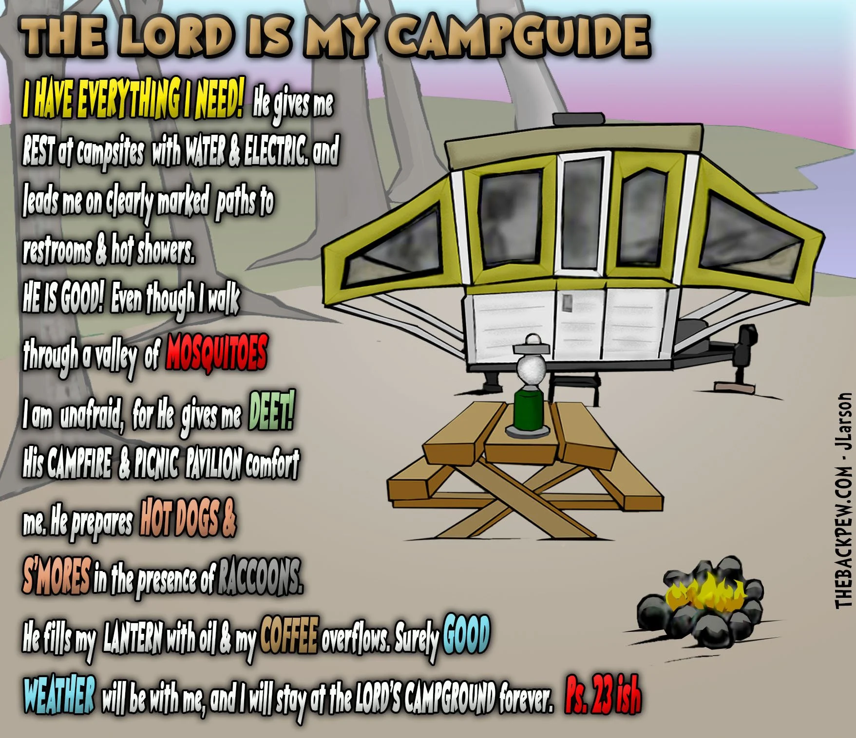 Christian Cartoon featuring Psalm 23 for Campers